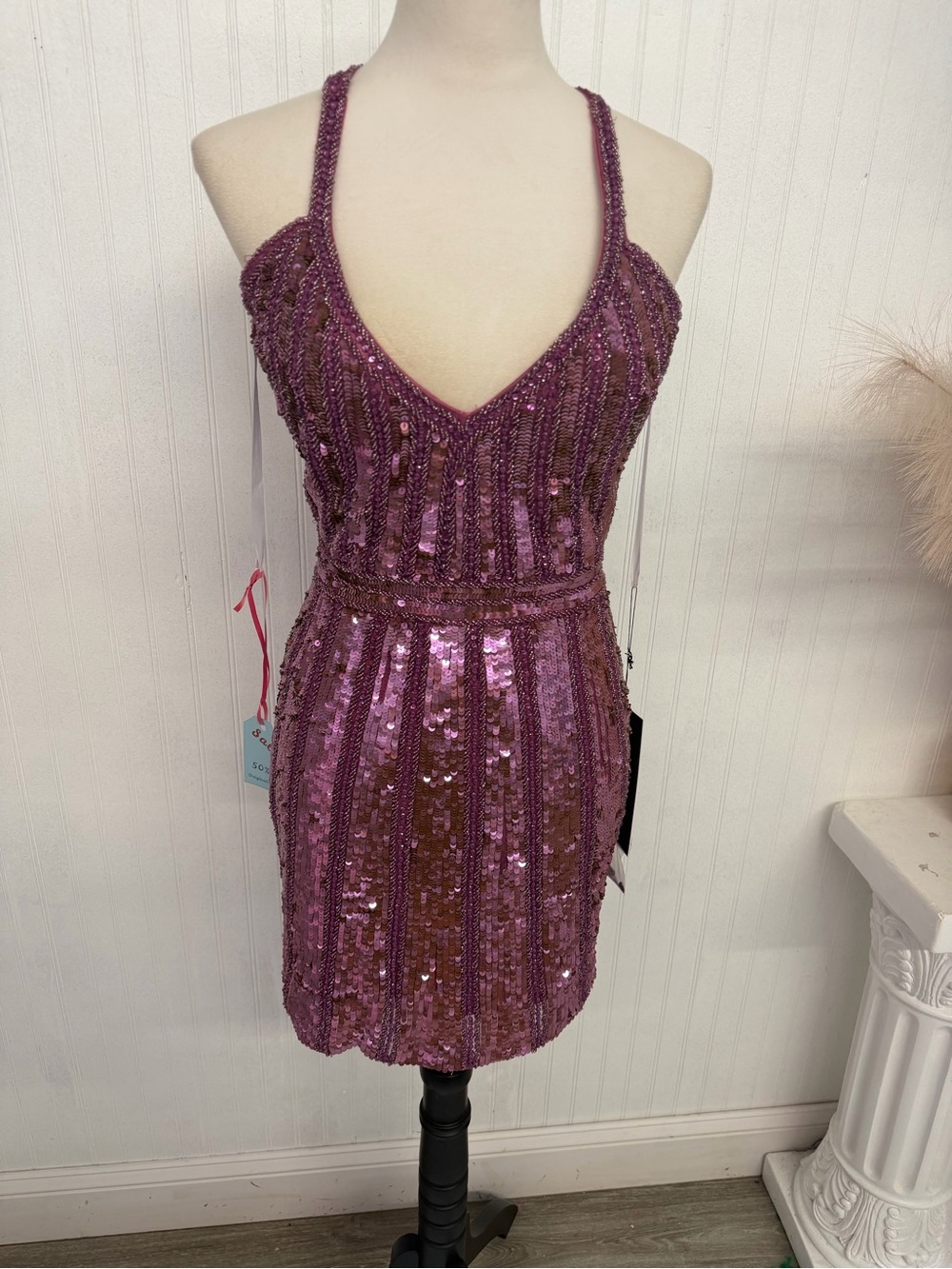 Primavera Couture Raspberry Sequin Mini Dress